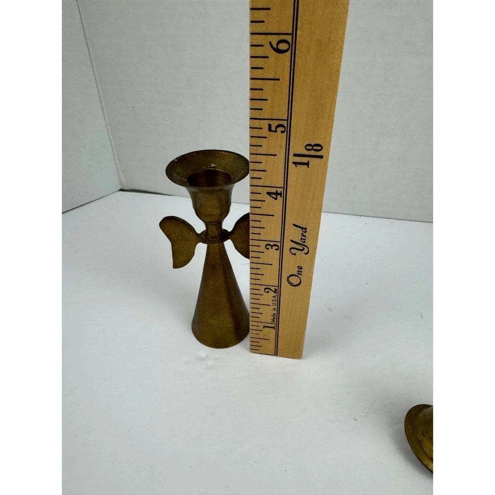 Vintage Brass Angel Candle Holder and Snuffer Set Made in India Gold Taper 2pc
